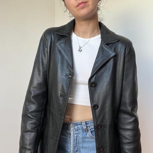 Vintage Leather Coat for Women  - Size Medium -  Nappa Leather Trench Coat – Elegant Fall Essential for Women