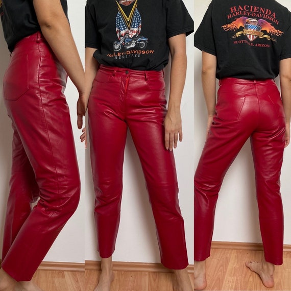 Red leather trousers clearance womens