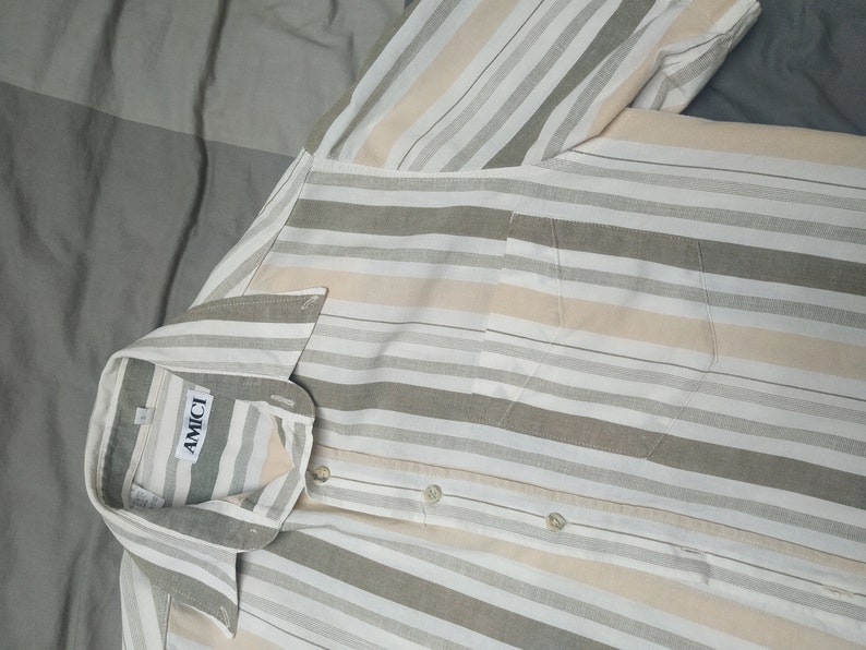 Vintage Cotton Linen Blend Shirt, Size S-M / Cotton Striped Shirt / Unisex Shirt / Summer Shirt / Oversized Shirt / Earth Tone image 10