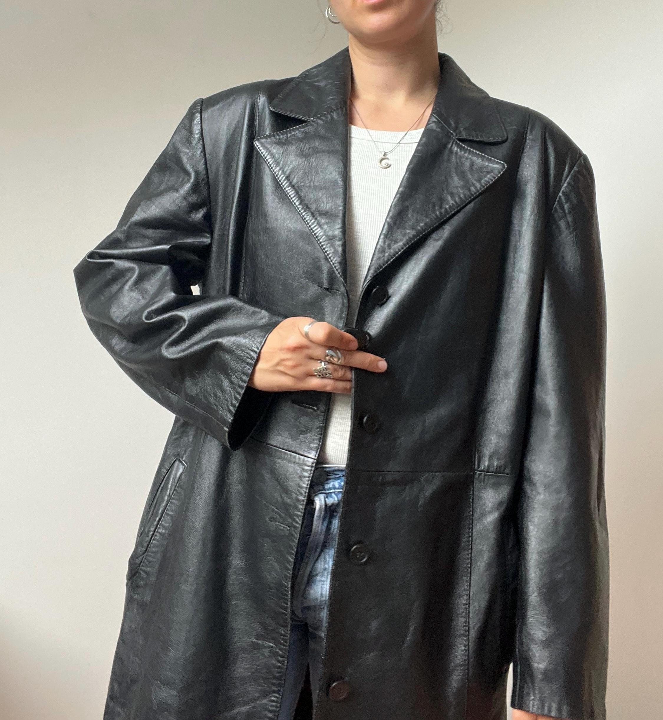 Vintage Long Black Leather Coat – Genuine Leather – 90s Matrix