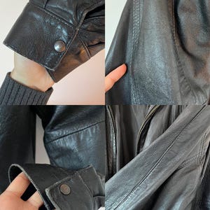 Vintage 90er Jahre Herren schwarze Lederjacke XL - Übergroßer Echtleder Reißverschlussmantel - Retro minimalistische Streetwear-Oberbekleidung Bild 13