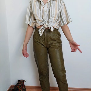 Vintage Cotton Linen Blend Shirt, Size S-M / Cotton Striped Shirt / Unisex Shirt / Summer Shirt / Oversized Shirt / Earth Tone image 5