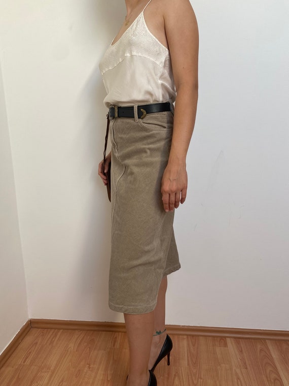 Classic Beige Midi Vintage Corduroy Skirt / Size … - image 4