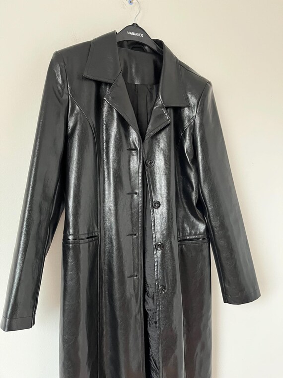 ジャケット・アウター 00s LAMB LEATHER TRENCH COAT ARCHIVE Y2K Y2K Vegan Leather Trench Coat - Long Black Faux Leather Matrix