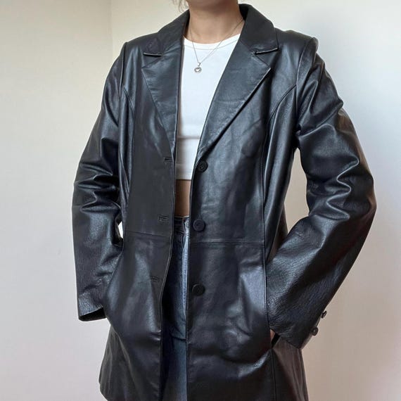 Vintage Ledermantel für Damen in Schwarz Größe Medium Vintage