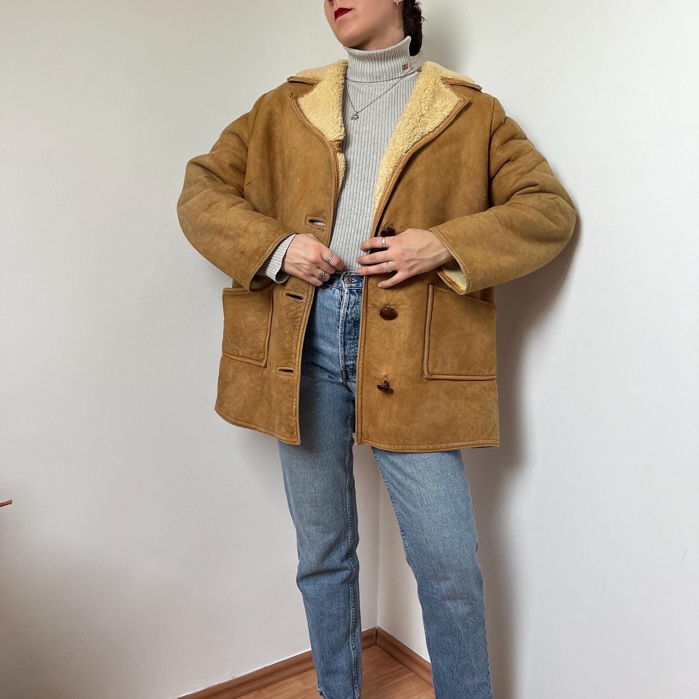 Vintage Sheepskin Shearling Coat in Yellow / Size M-L Vintage Sheepskin Shearling Coat in Yellow / Size M-L