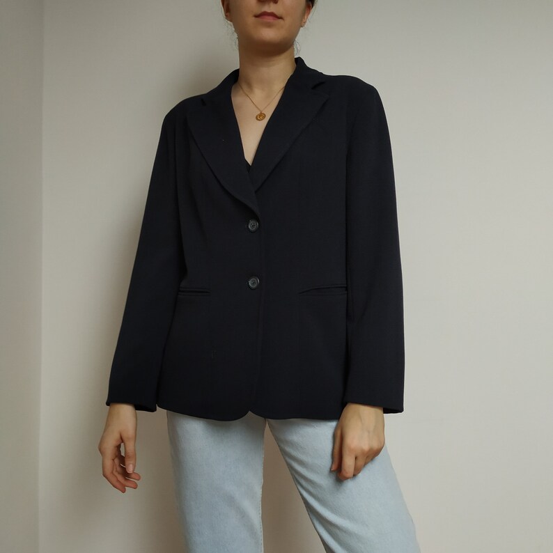 Vintage wool blazer; wool oversized blazer; navy blue suit; navy blue blazer; dark blue blazer women; oversized women blazer; wool suit