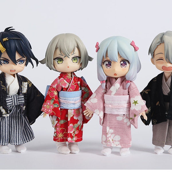 Obitsu11 Vêtements de poupée Kimono japonais set pour OB11,1/12 BJD SD Doll Vêtements Robe Pantalon Pantalons Chaussures
