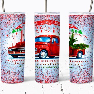 Red Truck Christmas Sparkle Tumbler Wrap, 20oz Skinny Tumbler Sublimation Designs for Straight/Tapered Tumbler, Christmas Tumbler Wrap