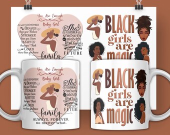 Black Girls Are Magic Mug Wrap, 11oz And 15oz Sublimation Mug Template, Mug Sublimation Design, Mug PNG Design, Black Girl Mug PNG
