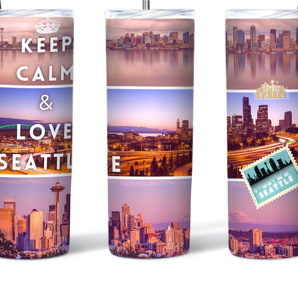 I Just Love Seattle, Tumbler Wrap Design PNG 20oz Skinny Tumbler Sublimation Designs for Straight/Tapered Tumbler Wrap PNG Digital Download