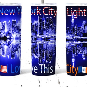 Projekt opakowania na kubek New York City Lights PNG 20oz Skinny Tumbler Sublimacja Designs for Straight/Tapered Tumbler Wrap PNG Digital Download