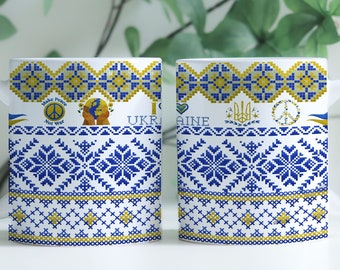 Peace Ukrainian Embroidery Mug Wrap, 11oz And 15oz Sublimation Mug Template, Mug Sublimation Design, Mug PNG Design