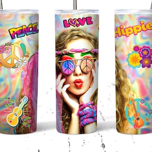 Hippie Girl Hippies Tumbler 20oz Skinny Tumbler Wrap Sublimation Designs for Straight/Tapered Tumbler Wrap PNG Digital Download Hippie Love