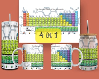 3D Chemistry 4 In 1 Mug Tumbler Libbey Glass Can, 11oz, 15oz, 16oz and 20oz Sublimation Designs for Wrap PNG Digital Download Math