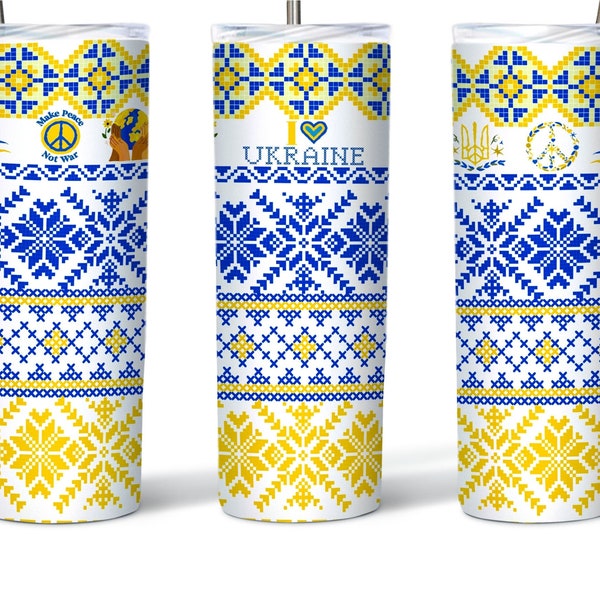 Ukrainian Embroidery With Peace Message20oz Skinny Tumbler Wrap Sublimation Designs for Straight/Tapered Tumbler Wrap Digital Download