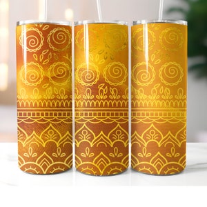 Indian gold with traditional motifs, 20oz Skinny Tumbler Wrap Sublimation Designs for Straight/Tapered Tumbler Wrap Digital Download