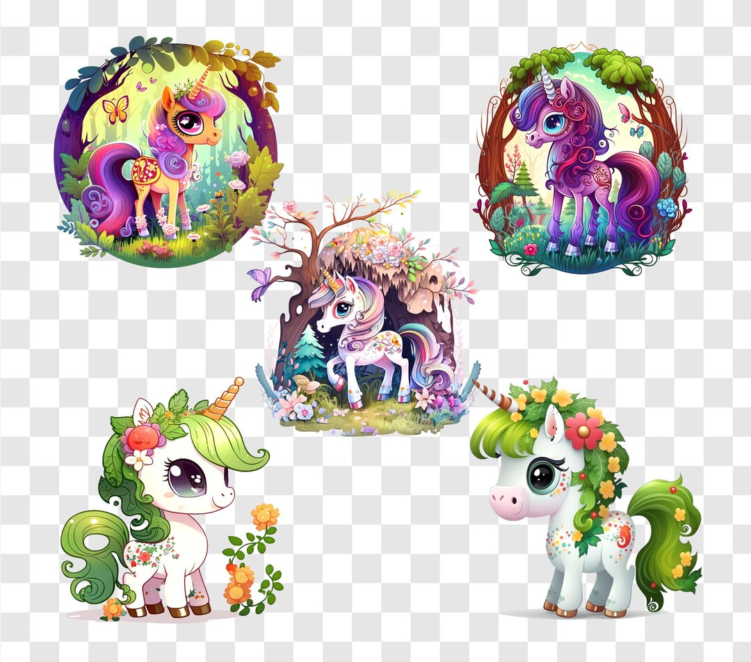Unicorn Princess Clipart Bundle of 5 X 300 Dpi PNG Files Stickers ...