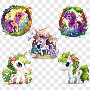 Unicorn Princess Clipart Bundle Of 5 x 300 dpi PNG Files Stickers Digital Instant Download Clipart 300DPI PNG Files Instant Download