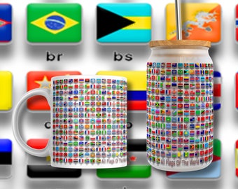 3D All Flags Of The World Mug And Libbey Can Wrap, 11oz, 15oz And 16oz Sublimation Mug Template, Mug Sublimation Design, Mug PNG Design