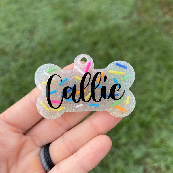 Sprinkle Dog tag, Custom dog tag, Glitter dog tag, Customized dog tag, Epoxy dog tag, Resin dog tag, Pet ID tag