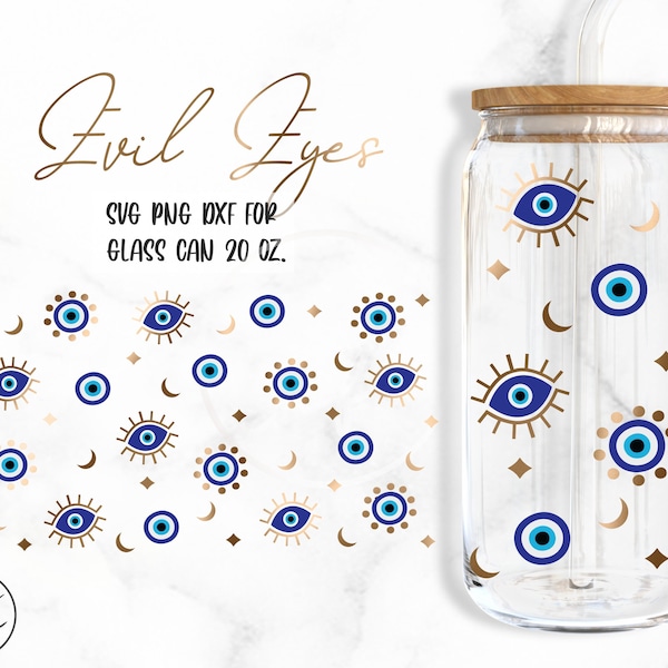 Evil eye • 20oz Glass Can Cutfile, Svg Dxf Png Files Digital Download