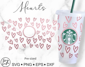 Color Changing Starbucks Cup, Full Wrap Hearts Starbucks Cold Cup