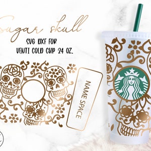 Sugar Skull • 24oz Venti Cold Cup Cutfile, Svg Dxf Png Files Digital Download