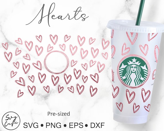 Personalised Clear Starbucks Cold Cup 24oz Heart Wrap