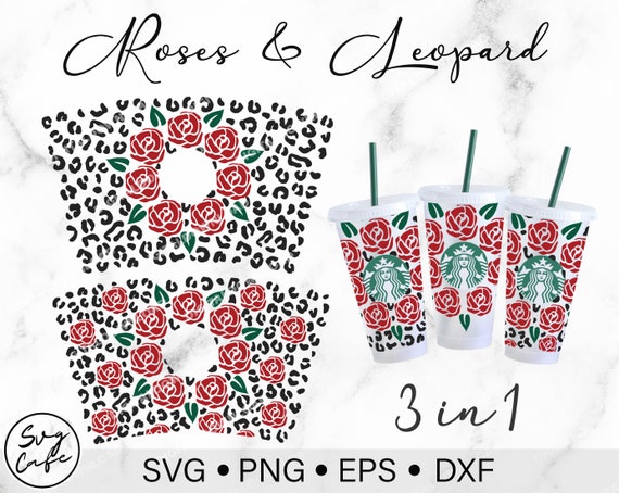 Roses & Leopard Svg full wrap for Starbucks Venti Cold Cup24 oz, Animal Print Svg, Flower Svg