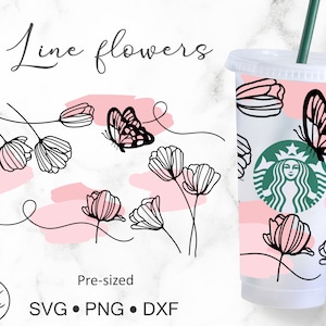 Line Flower Butterfly Svg voor Starbucks Venti Cold Cup 24 oz.
