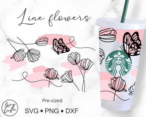Line Flower Butterfly Svg for Starbucks Venti Cold Cup 24 oz.