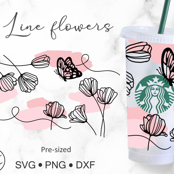 Line Flower Butterfly Svg for Starbucks Venti Cold Cup 24 oz.