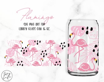 Flamingo Monstera • 16oz Libbey Glass Can Cutfile, Svg Dxf Png Files Digital Download