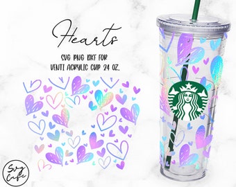 Sketchy Hearts • 24oz Acrylic Cup Cutfile, Svg Dxf Png File Digital Download