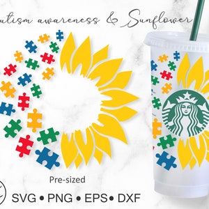 Autism Awareness Sunflower Svg for Ventti Cold Cup 24 oz.