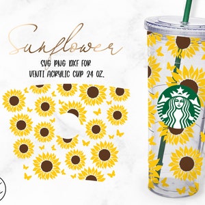 Sunflowers • 24oz Acrylic Cup Cutfile, Svg Dxf Png File Digital Download