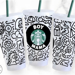 24oz Venti Cold Cup Boy Mama Doodle Designs for Starbucks Cup Svg Png Eps Dxf File Digital Download
