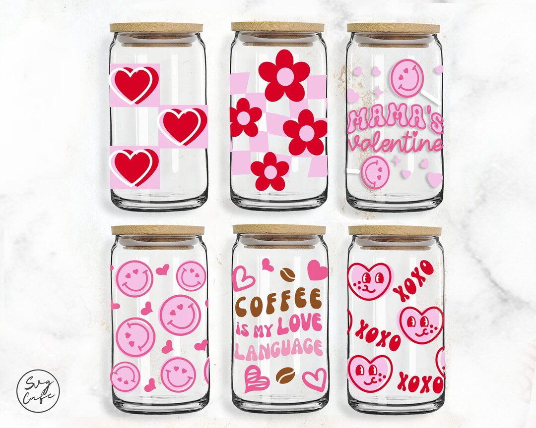 6 Packs Valentine Bundle • 16oz Glass Can Cutfile, Svg Dxf Png Files ...
