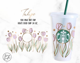 Tulpen • 24oz Venti Cold Cup Cut Dateien, Svg Dxf Png Datei Digitaler Download