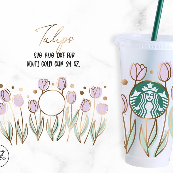 Tulpen • 24oz Venti Cold Cup Cut Dateien, Svg Dxf Png Datei Digitaler Download