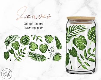 Tropical Leaves • 16oz Libbey Cutfile, Svg Dxf Png File Digital Download