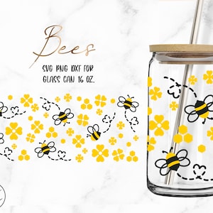 Bees • 16oz Glass Can Cutfile, Svg Dxf Png Files Digital Download