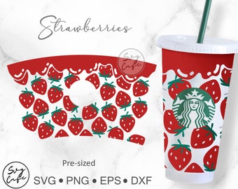 24oz Venti Cold Cup Straberries  Dripping Design for Starbucks Cup, Svg Dxf Png File Digital Download