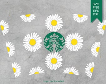 24oz Venti Cold Cup Starbucks Daisy Svg, Seamless Full Wrap Svg, Daisy Svg Png Dxf File for Cricut Silhouette and Other e-cutters