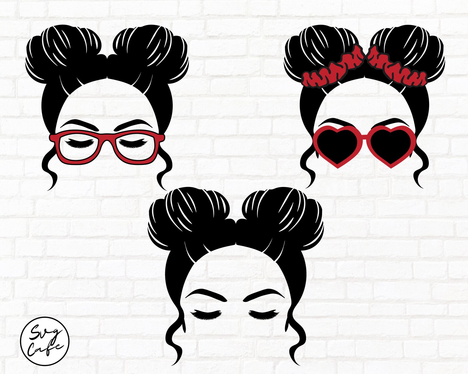 Download 3 Bundle Messy Double Buns Svg Png Jpg Pdf Cutting file ...