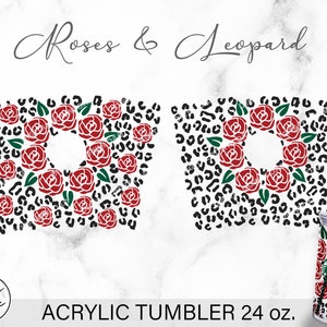 Peut inclure: Un gobelet acrylique de 24 onces avec un motif de roses rouges et un imprim&eacute; l&eacute;opard noir. Le motif est r&eacute;p&eacute;t&eacute; sur les deux c&ocirc;t&eacute;s du gobelet.