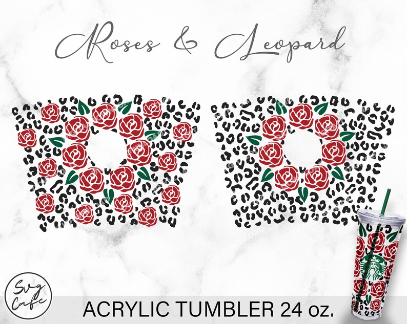 Peut inclure: Un gobelet acrylique de 24 onces avec un motif de roses rouges et un imprim&eacute; l&eacute;opard noir. Le motif est r&eacute;p&eacute;t&eacute; sur les deux c&ocirc;t&eacute;s du gobelet.