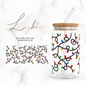 Christmas Lights • 16oz Libbey Glass Can Cutting files, Svg Dxf Png Files Digital Download