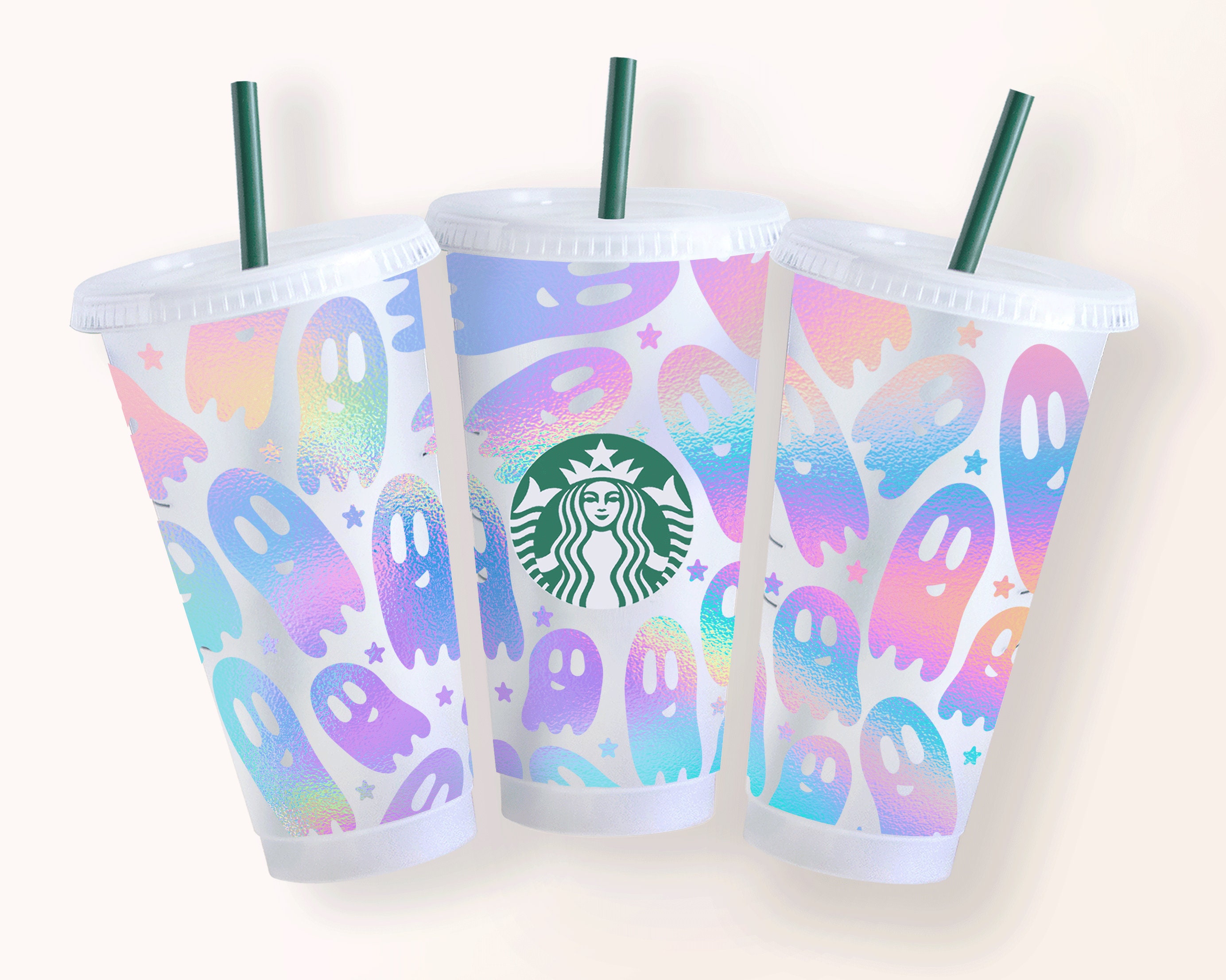 24oz Venti Cold Cup Smiley Ghosts for Starbucks Cup Svg Dxf - Etsy